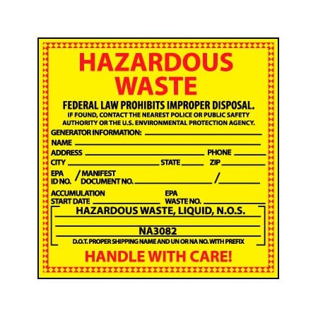 National Marker Co Hazardous Waste Vinyl Labels - For Liquids HW7L